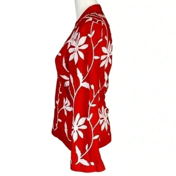 Talbots Stretch Red White Floral V-
Neck Long Sleeve tunic Size 12 - Picture 3 of 9